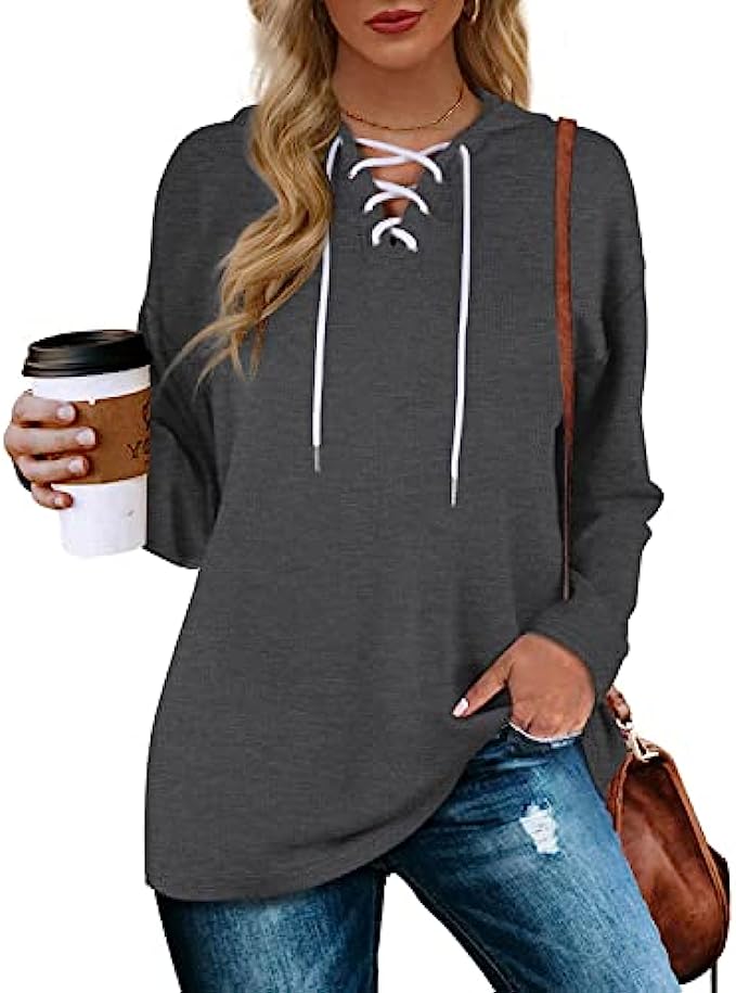 Aloodor Women's Hoodies Pullover Long Sleeve Sweatshirts Drawstring Loose Casual Fall Clothing S-2XL