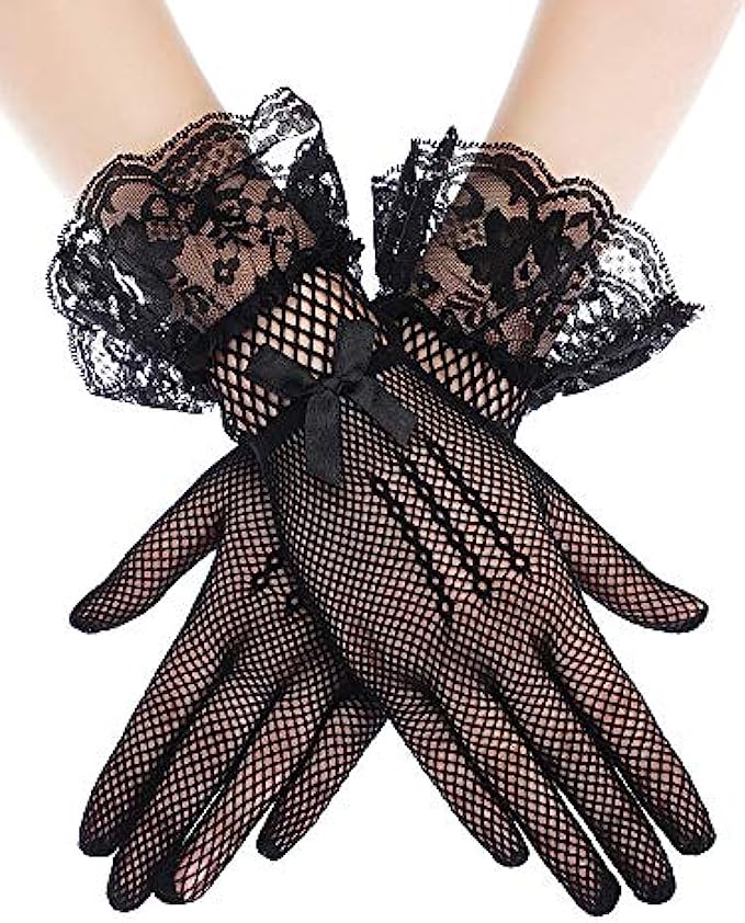 SATINIOR Ladies Lace Gloves Elegant Short Gloves Courtesy Summer Gloves for Wedding Dinner Parties