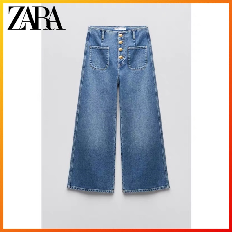 ZARA Summer New Style Women's Z1975 High Waist Loose Wide Leg Cropped Jeans 1889157 427