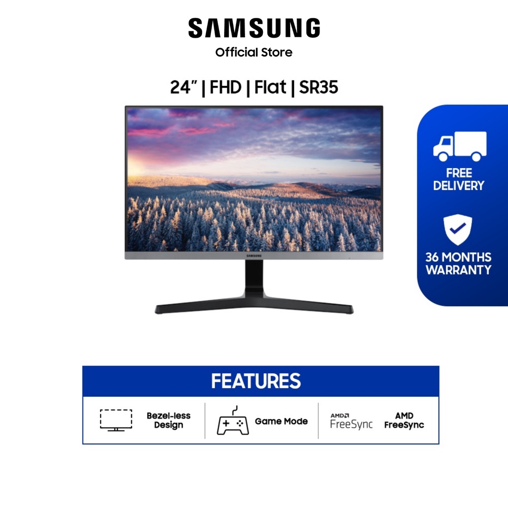Samsung 24" SR350 Bezel-less LED Monitor / LS24R350FZEXXS / 36 Months Warranty