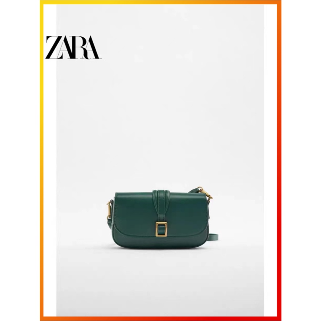 ZARA Autumn and Winter New Women's Bag Green Classic Buckle One Shoulder Crossbody Bag 6288010 030